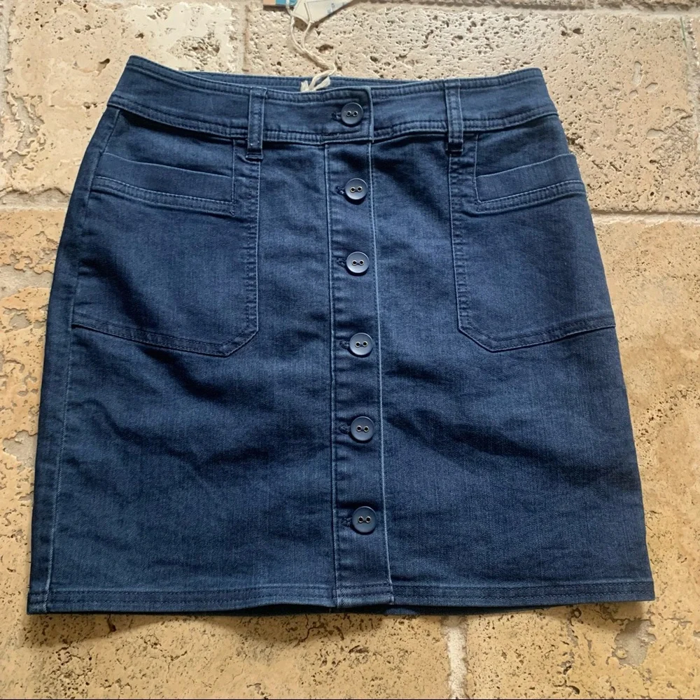 Prana Kara Indigo Denim Skirt Button Down 2 Jean High Waist Rise